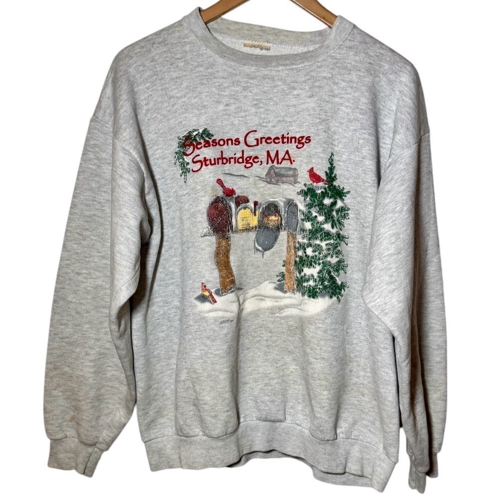 Vintage Greetings From Sturbridge Massachusetts Gray Crewneck Sweatshirt Large - Picture 1 of 5